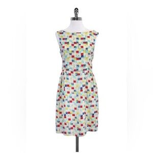 Mischen Square Print 100% Silk Dress Blue Red Yellow Size 10